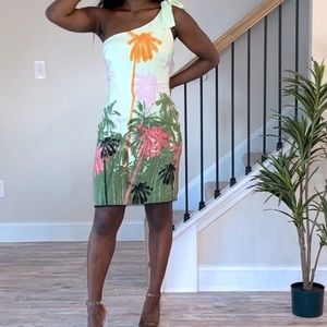 Nicole Miller 100% Silk One Shoulder Beach Dress